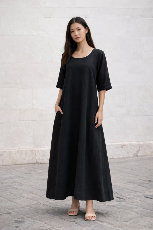 Maria Linen Dress – Black